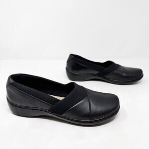 [Clarks] Black Cora Charm Leather Slip On Flats Round Toe Comfort Size 10M
